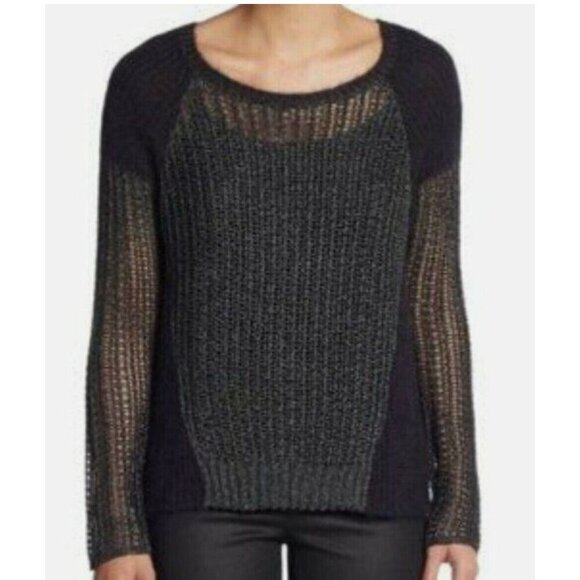 The Fisher Project Eileen Sweater Womens Sz XS Black Metallic Pullover Grunge - Picture 1 of 14